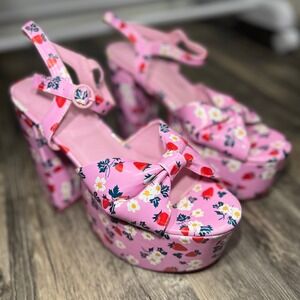 Sugar Thrillz Strawberry Daisy Platform Heels Chunky Y2K Coquette Cottagecore